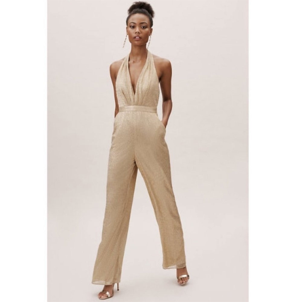 NWT Anthropologie BHLDN Jelena Jumpsuit Size 4 Gold